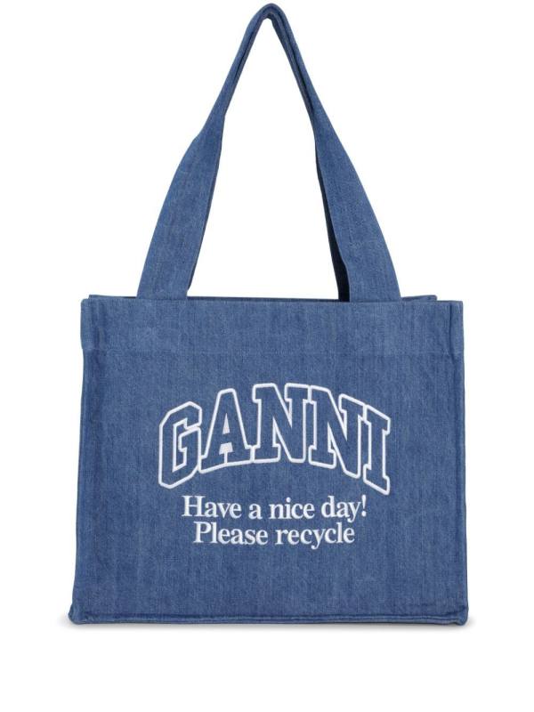 logo-print denim shoulder bag
