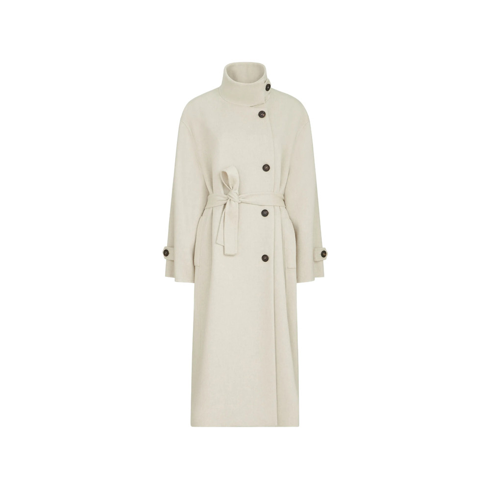 Brunello Cucinelli Hand-crafted Coat In Cashmere-beaver Double Cloth With Belt And Monili