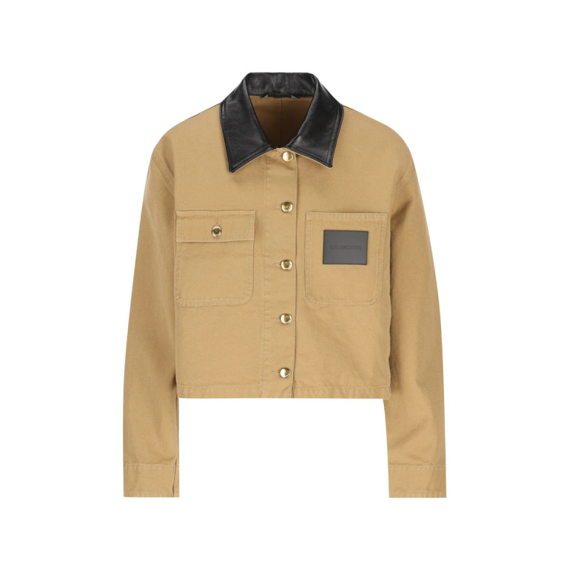 Balenciaga Leather-collar Cropped Jacket