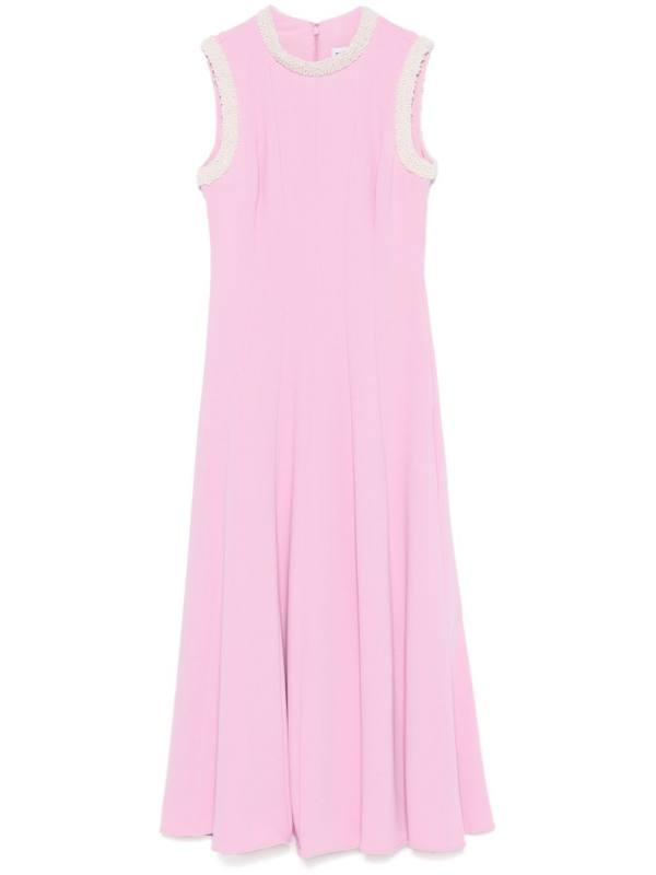 crepe faux-pearl-trim midi dress