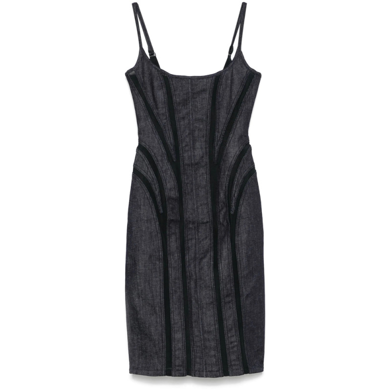 Mugler Mesh-panel Denim Midi Dress