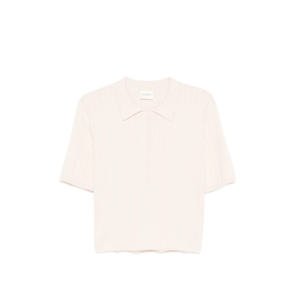 Closed Ribbed Buttoned Polo Top