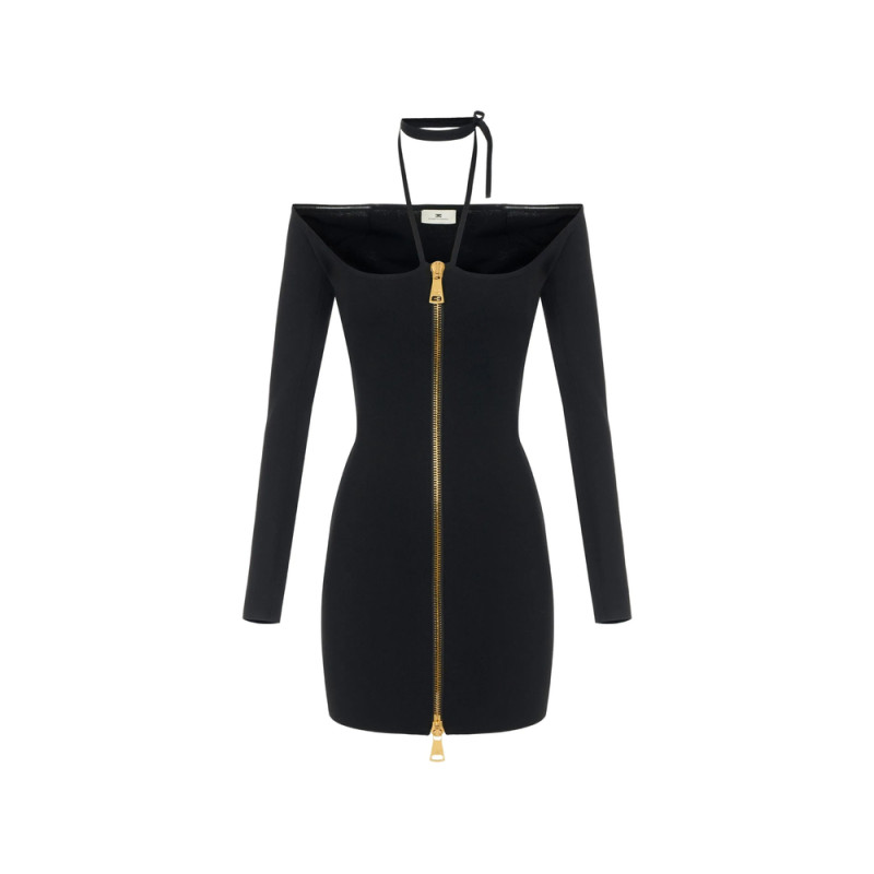 Elisabetta Franchi Mini Dress In Knit Fabric With Ties