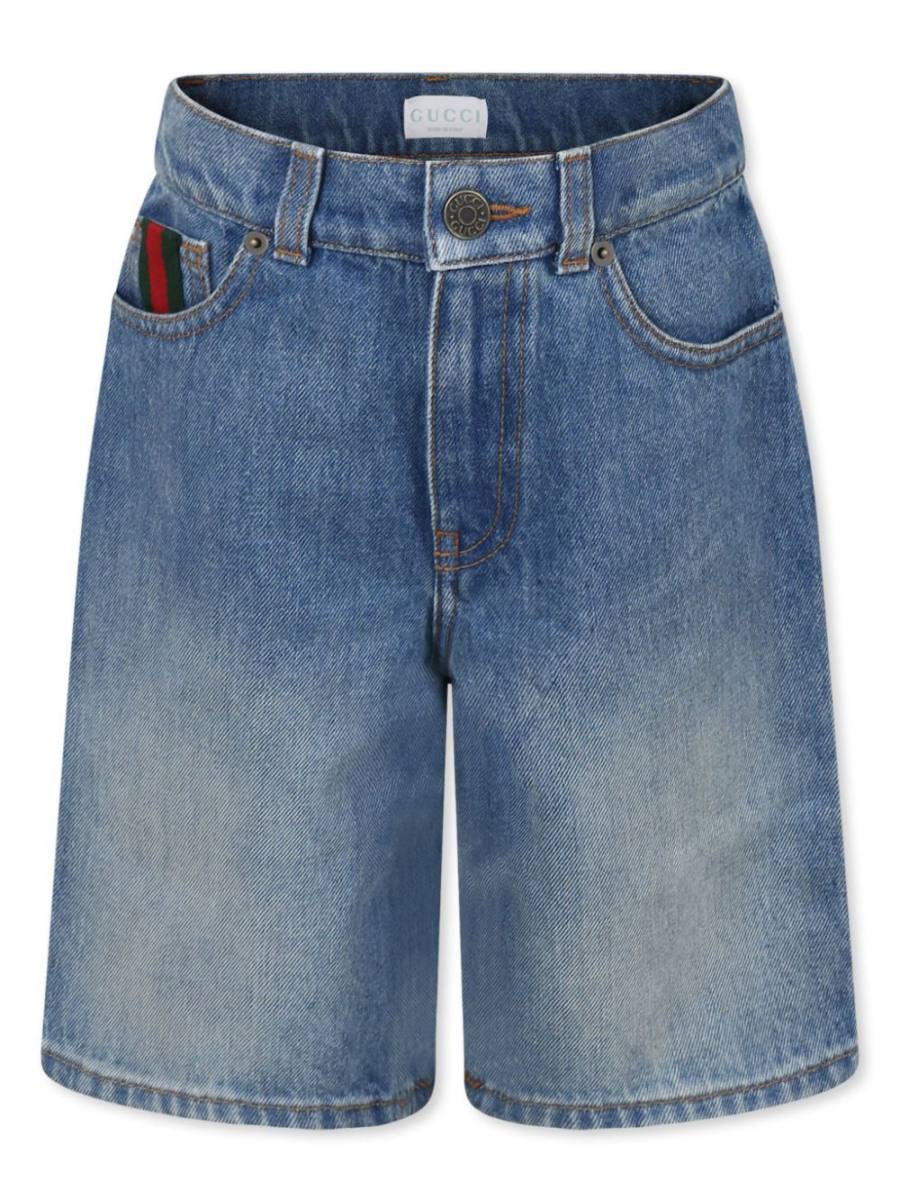 Web-stripe denim shorts