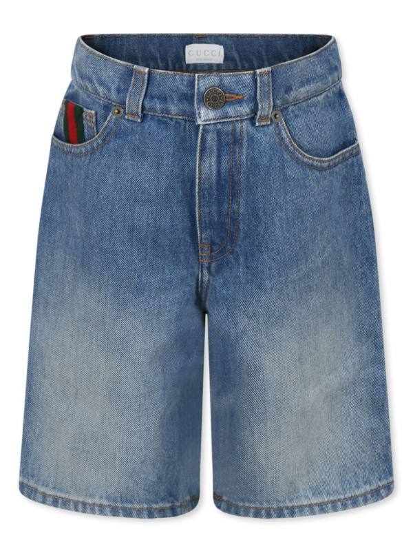 Web-stripe denim shorts