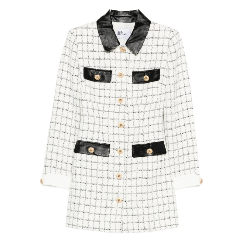 Self-portrait Checked Leather-trimmed Mini Dress