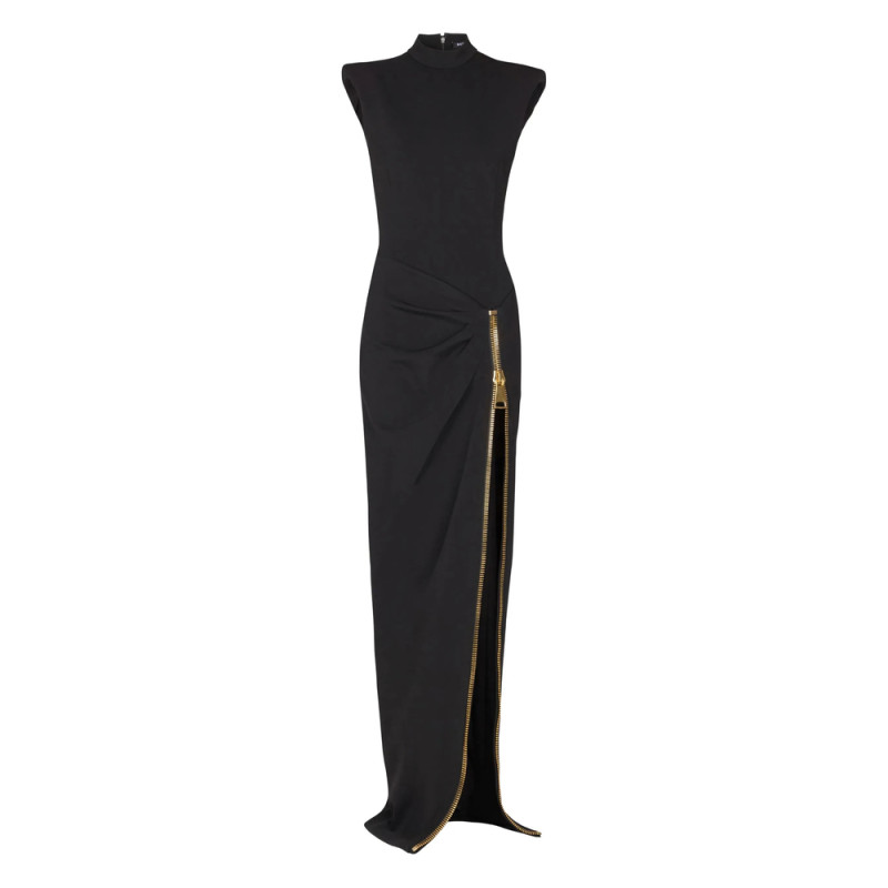 Balmain Zip-detail Shoulder-pad Maxi Dress