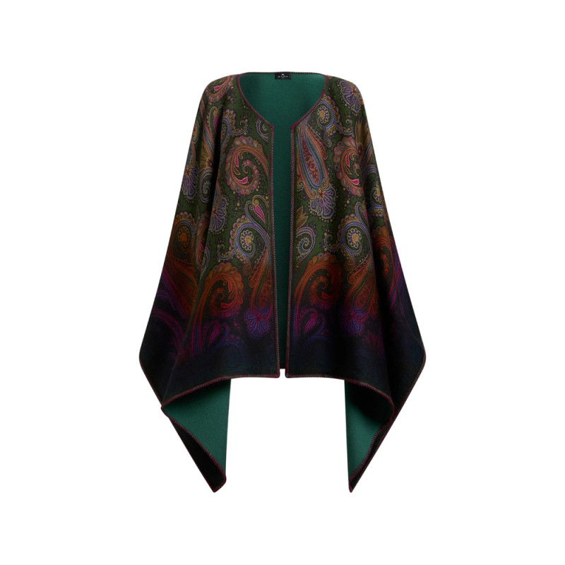 Etro Reversible Wool Cape With Degradé Paisley Motif