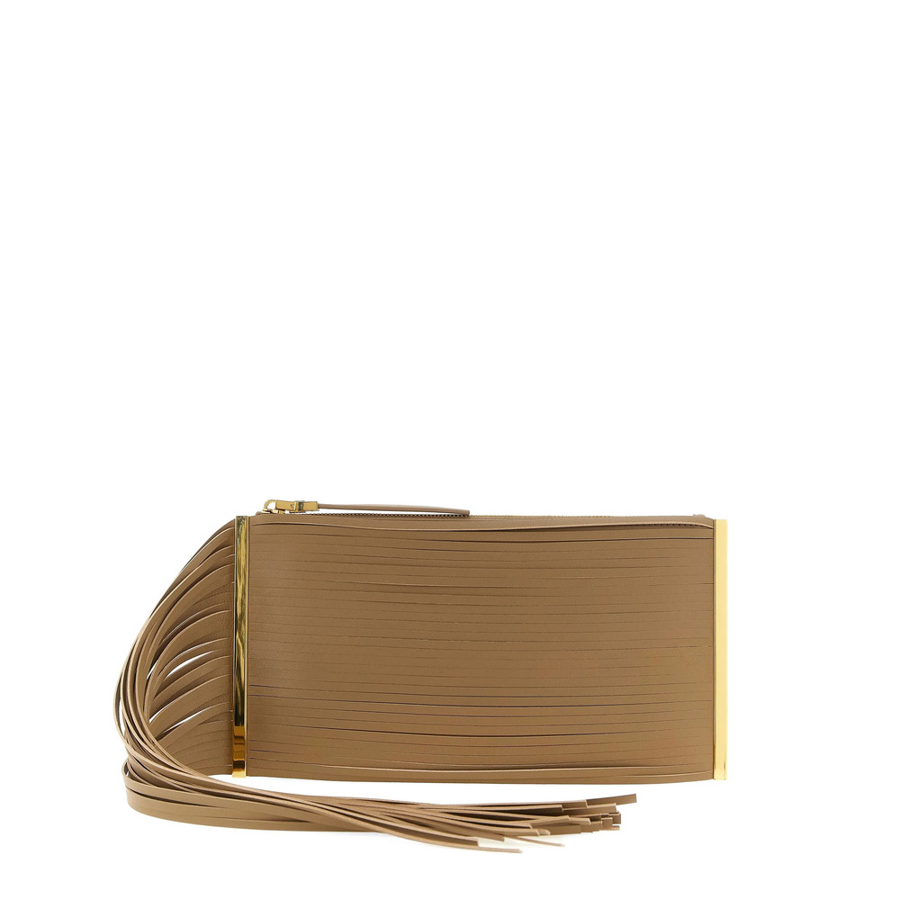 Elisabetta Franchi Fringed Leather Clutch Bag