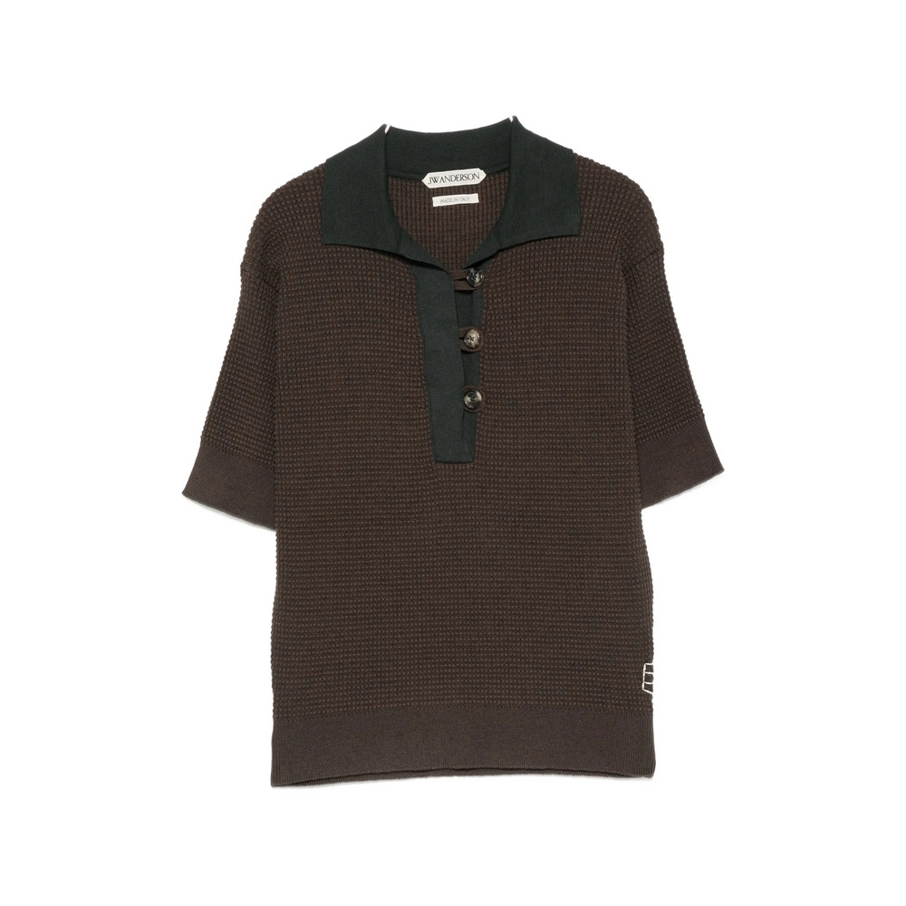 Jw Anderson Waffle-knit Short-sleeve Polo Shirt