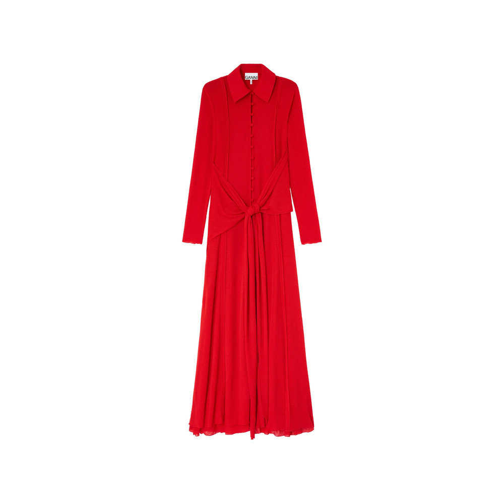 Ganni Buttoned Tie Maxi Dress