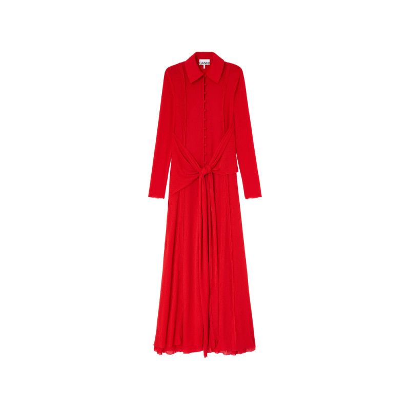 Ganni Buttoned Tie Maxi Dress