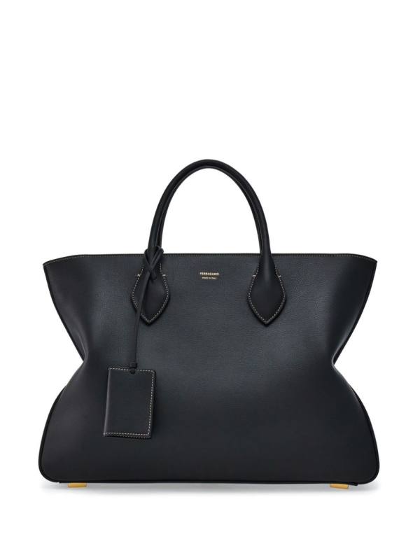 logo-print leather tote bag