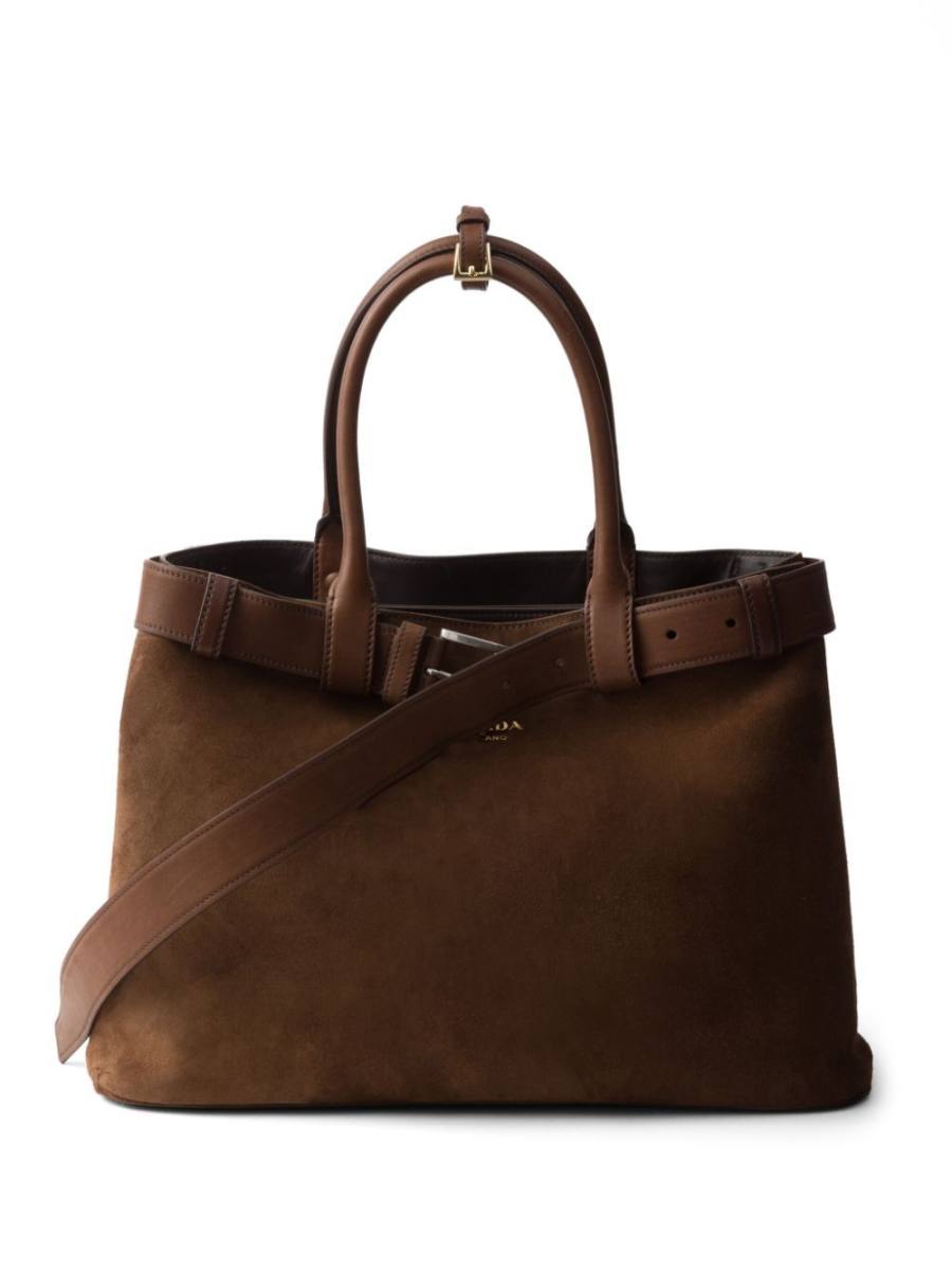 buckled suede tote bag