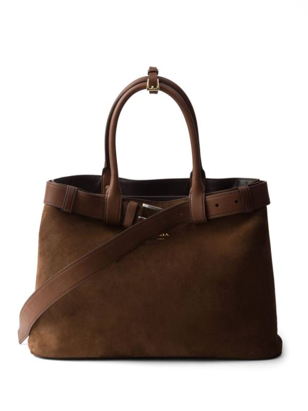 buckled suede tote bag