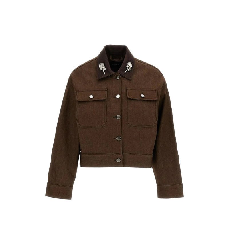 Simone Rocha Embellished-collar Cropped Denim Jacket