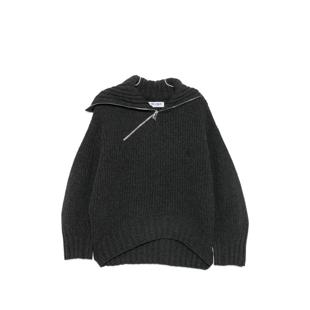 The Attico Asymmetric-zip Ribbed-knit Sweater
