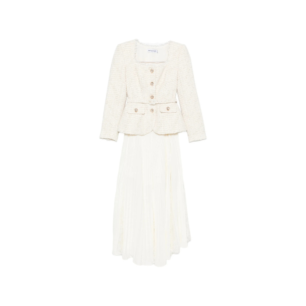 Self-portrait Bouclé-knit Pleated Midi Dress