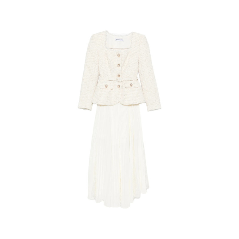Self-portrait Bouclé-knit Pleated Midi Dress