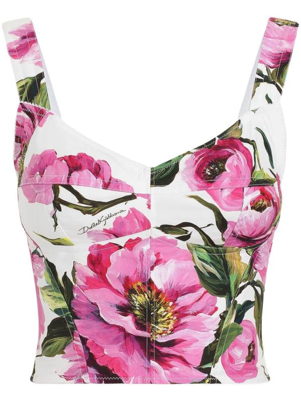 peony-print bustier top