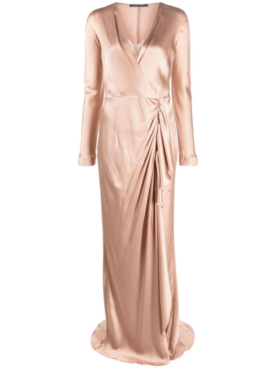 draped wrap-effect satin maxi dress