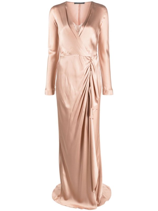draped wrap-effect satin maxi dress
