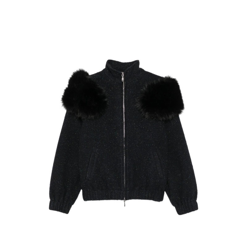 Shushu/tong Faux-fur Trim Flecked Coat