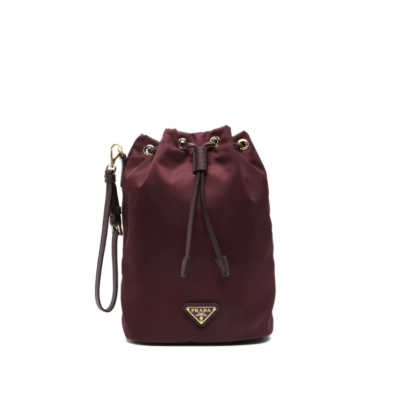 Prada Drawstring Metal-logo Bucket Bag