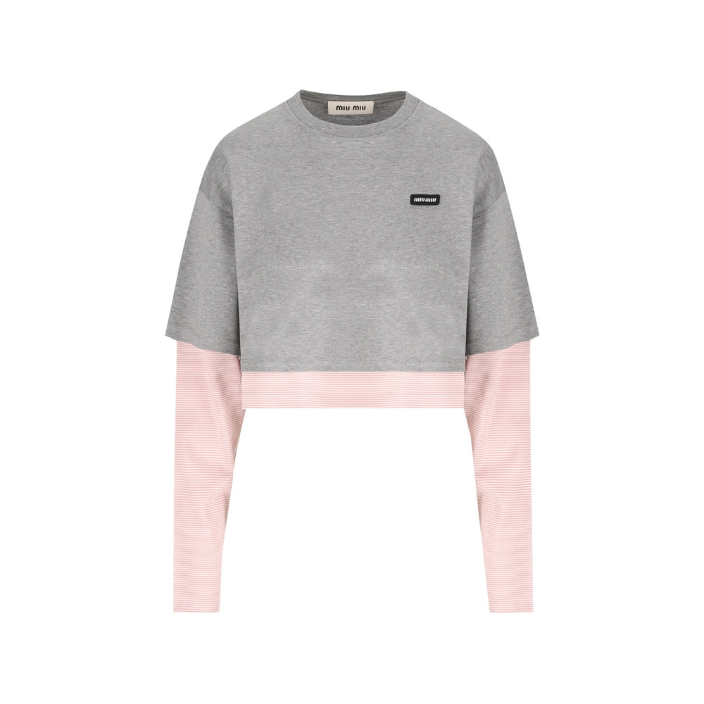 Miu Miu Layered-sleeve Cropped T-shirt