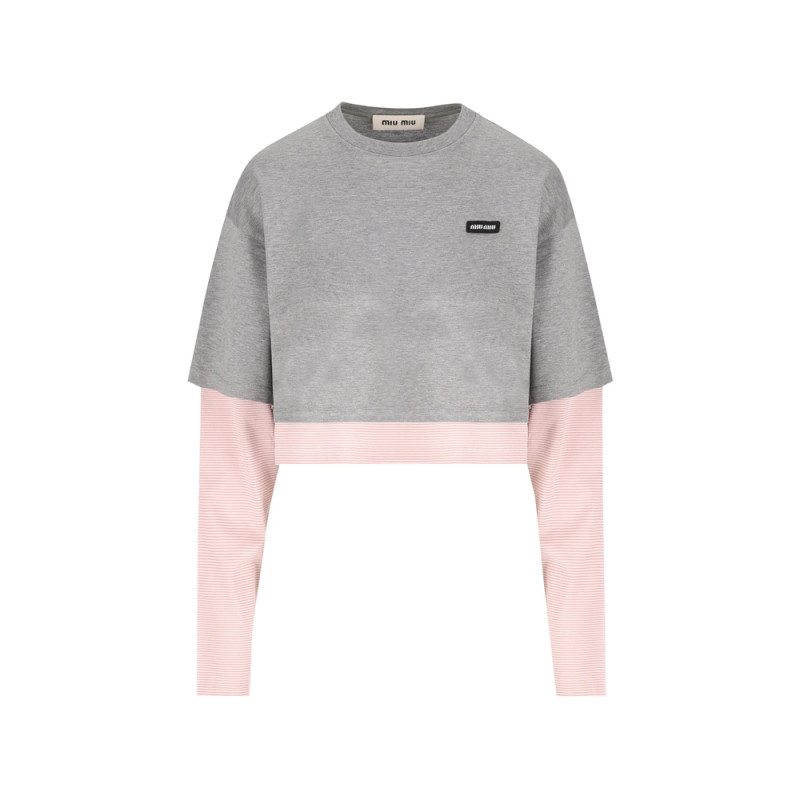 Miu Miu Layered-sleeve Cropped T-shirt