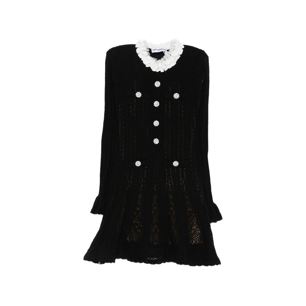 Self-portrait Flower-button Lace-collar Mini Dress