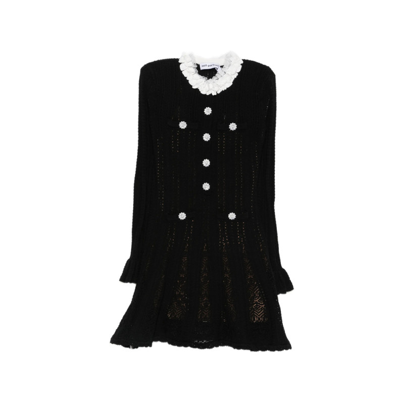 Self-portrait Flower-button Lace-collar Mini Dress