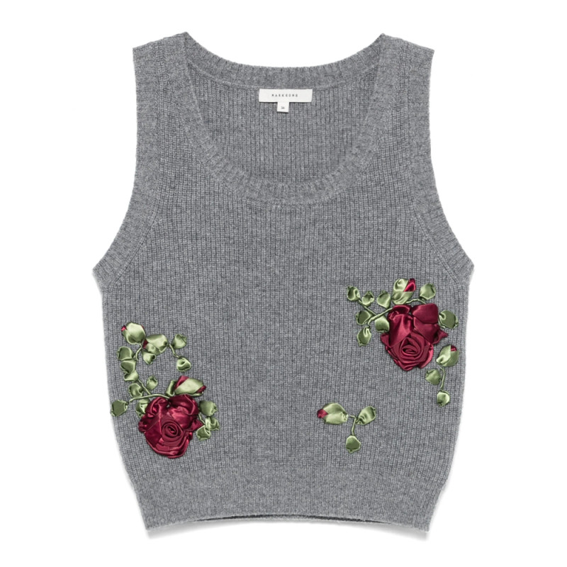 Markgong Floral-appliqué Ribbed Top