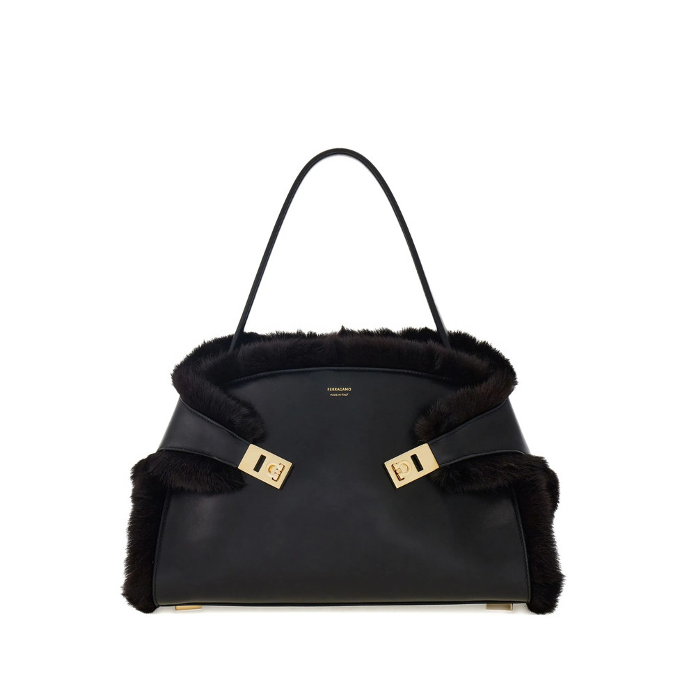 Ferragamo Medium Hug Soft Fur-trimmed Shoulder Bag