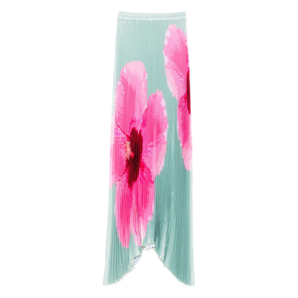 L'idee Bisous Pleated Floral Print Asymmetric Party Dress