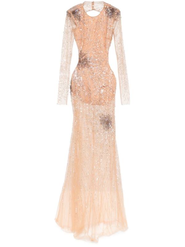 firework-pattern sequin-embroidered gown