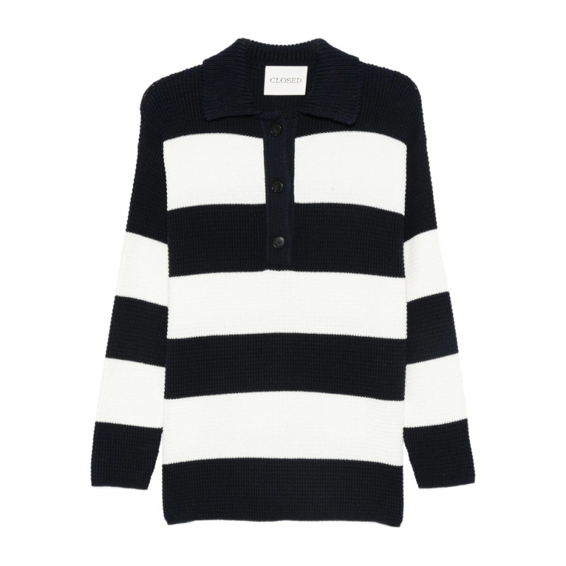 Closed Striped Knitted Polo Top