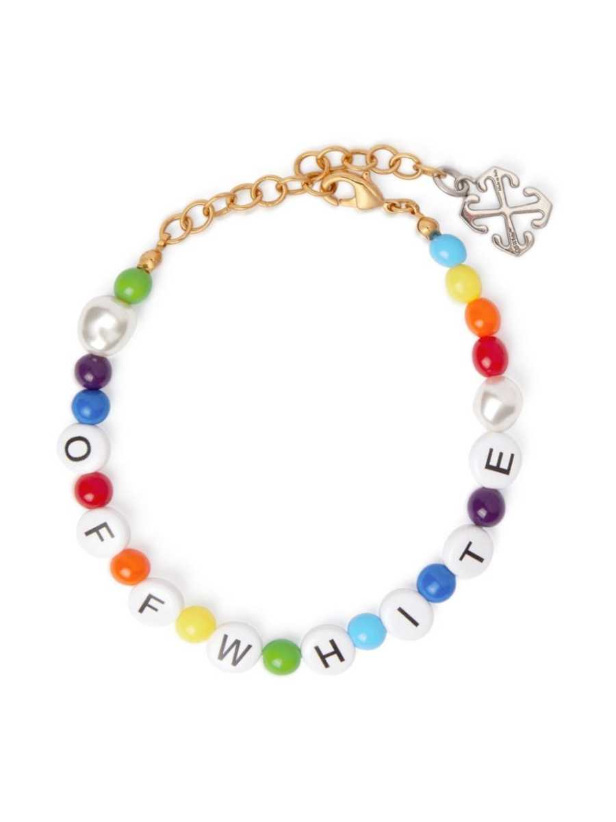 logo-print beaded bracelet