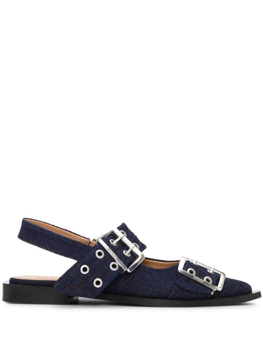 buckle-detail denim ballerina shoes