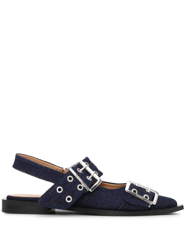 buckle-detail denim ballerina shoes