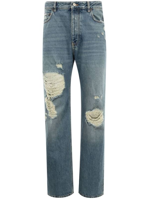 ripped straight-leg jeans