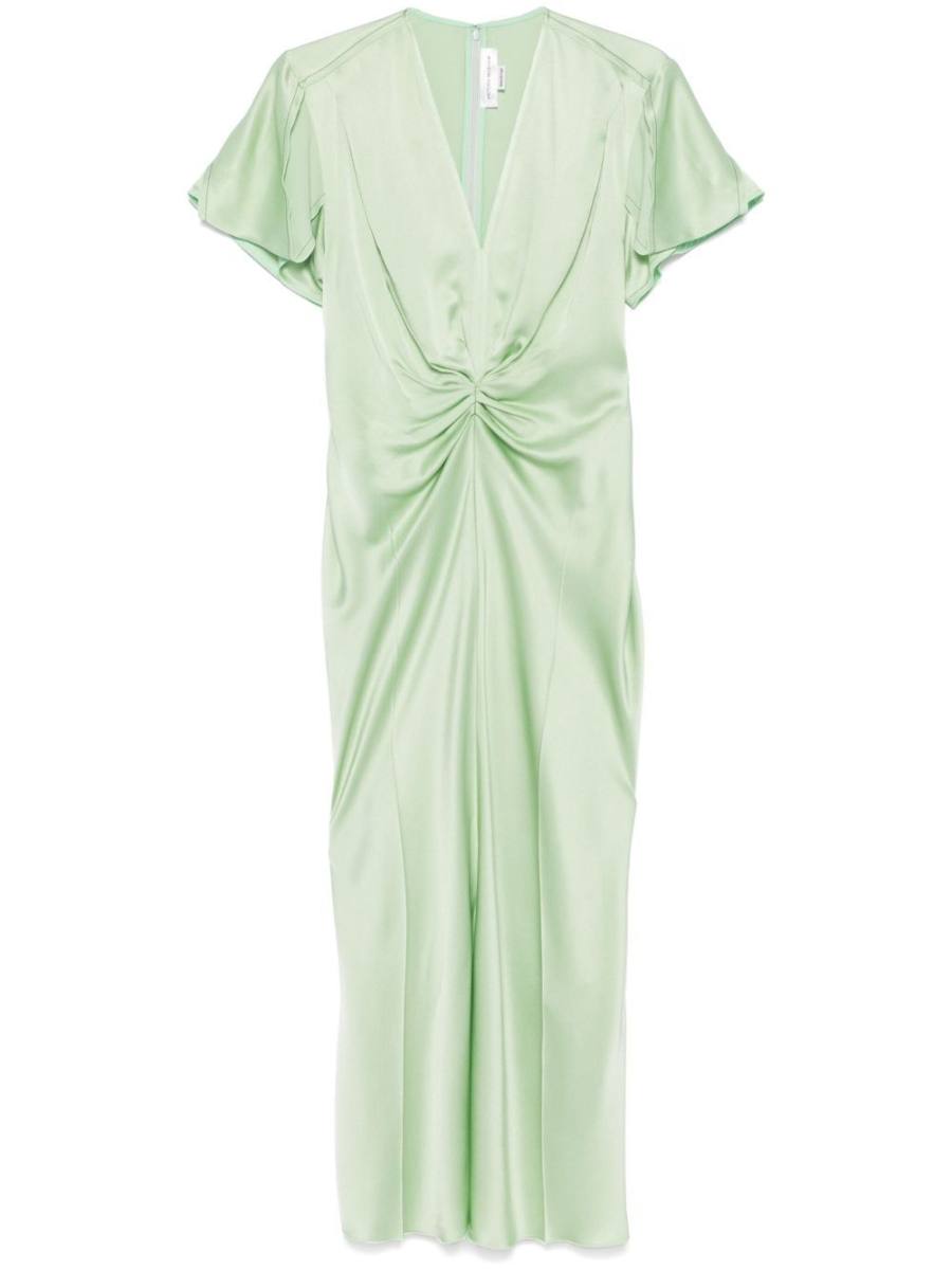 gathered V-neck midi dress