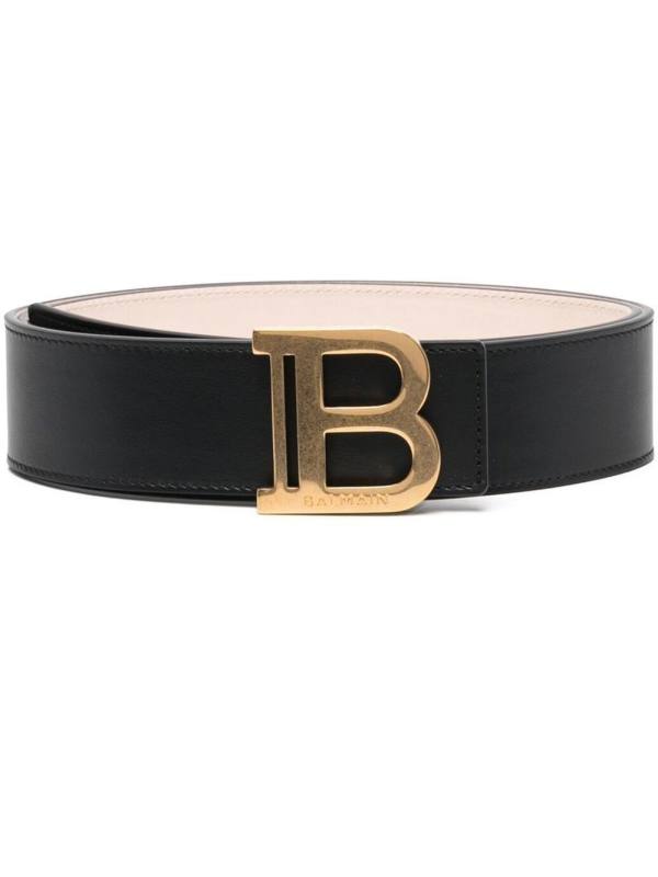 logo-plaque leather belt