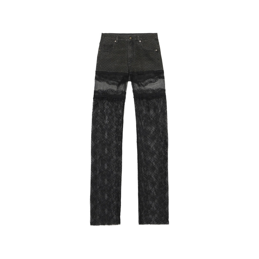 Blumarine Lace-panelled Rhinestone-embellished Jeans