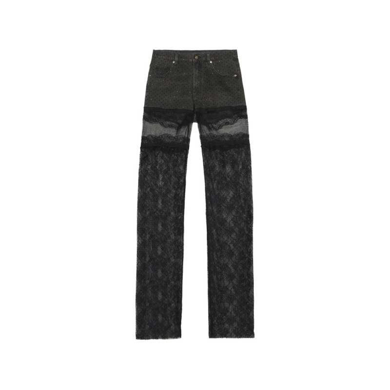 Blumarine Lace-panelled Rhinestone-embellished Jeans