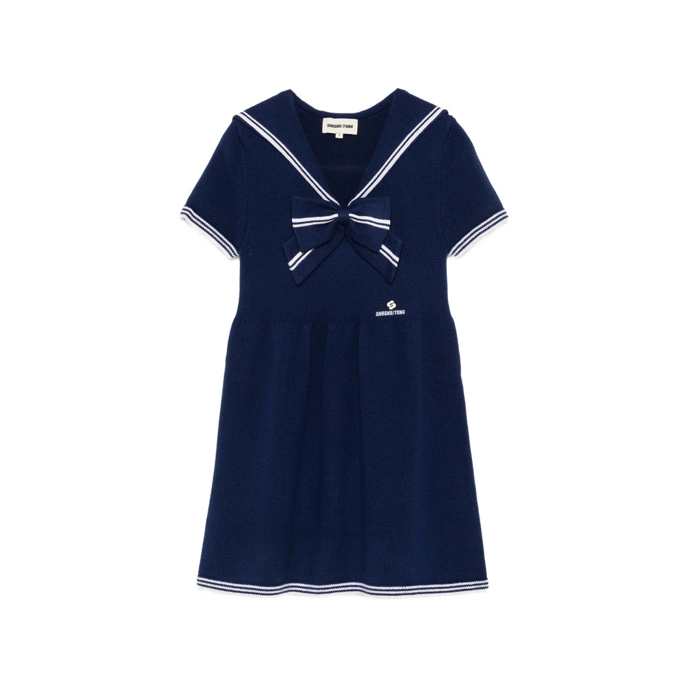 Shushu/tong Bow-detail Sailor-collar Mini Dress