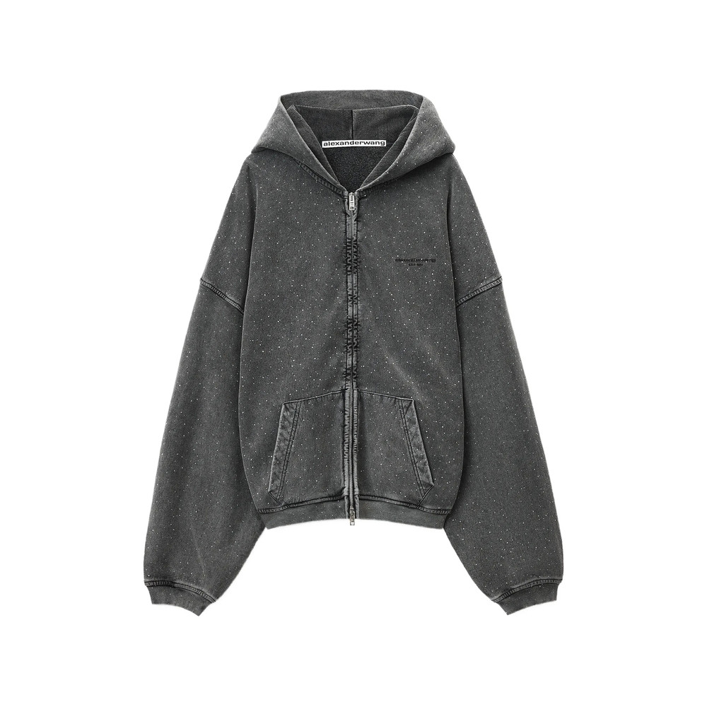 Alexander Wang OVERSIZED ZIP-UP HOODIE W/ ALLOVER HOTFIX