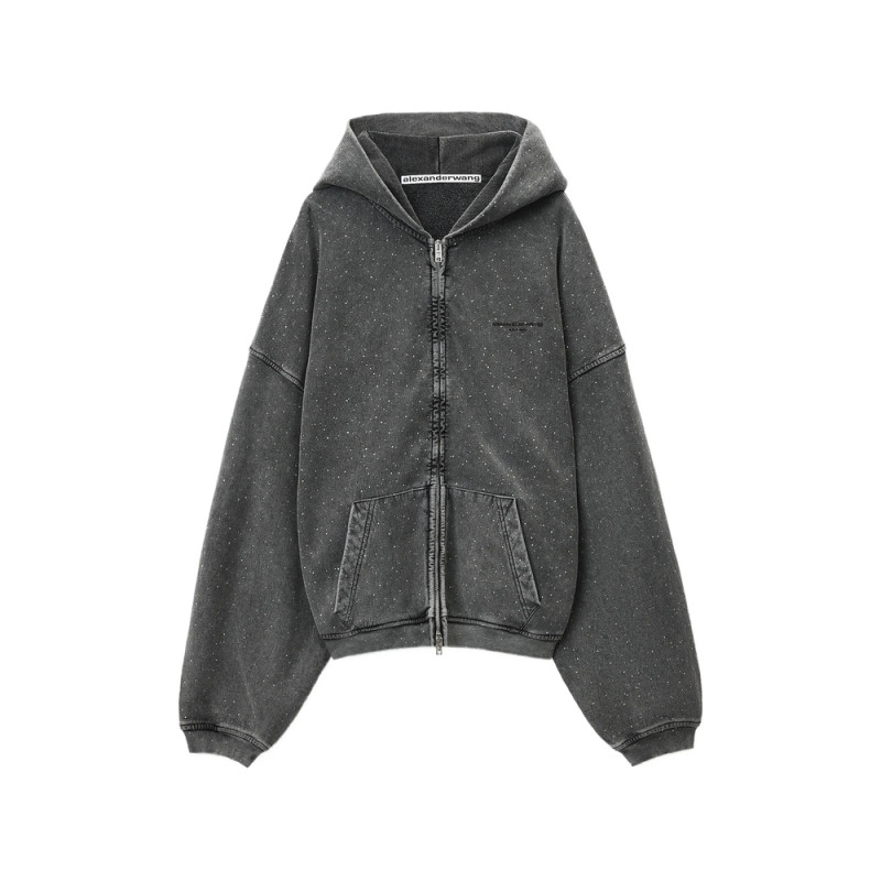 Alexander Wang OVERSIZED ZIP-UP HOODIE W/ ALLOVER HOTFIX