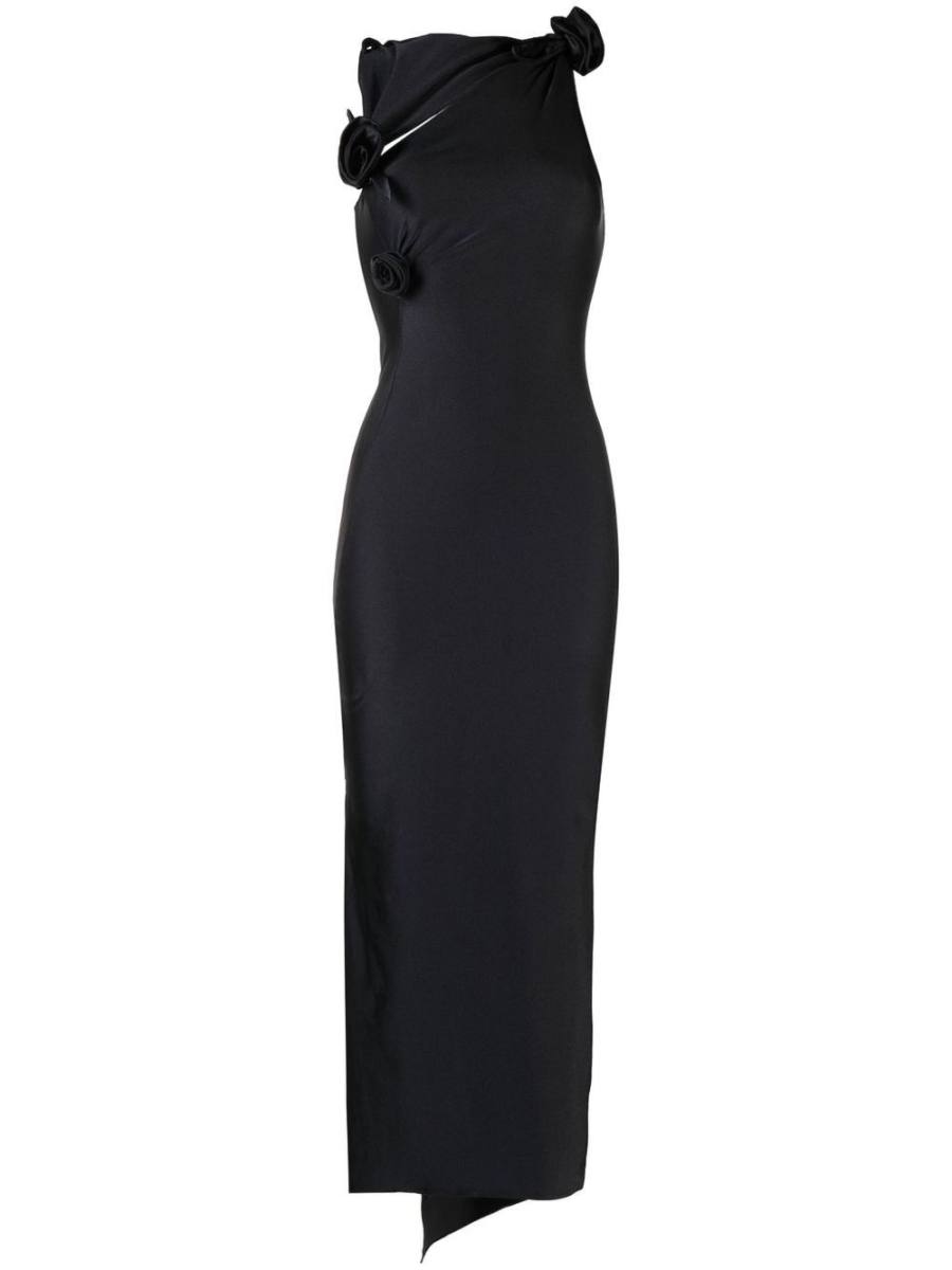 floral-appliqué maxi dress