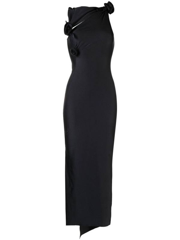 floral-appliqué maxi dress